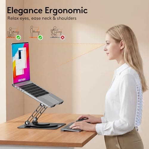 TECKNET Laptop Stand for Desk - 360° Rotating Base, Ergonomic Foldable Computer Stand for Laptop Riser, Height Adjustable, Compatible with MacBook Pro, Dell XPS, HP, and All Laptops 10-17" (Black) - Thumbnail 6