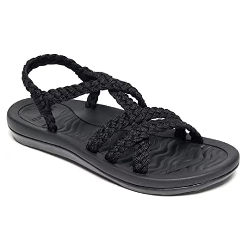 MEGNYA Ladies Comfortable Sandals with Arch Support, Lightweight Hiking Shoes with Braided Backstraps, Classic Adjustable Open toe Slide Sandals for Walking Black Size 8.5 - Image 1