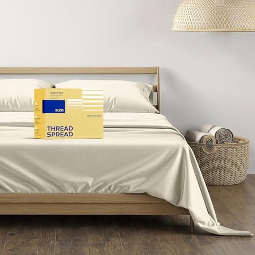 THREAD SPREAD 100% Egyptian Cotton Sheets Queen Size - 600 Series Bliss Collection Sheet Set Queen, Luxury Sheets Queen Size (4 PC, Ivory), Soft, Deep Pocket Sheet, Fits Mattress Upto 18" - Image 1