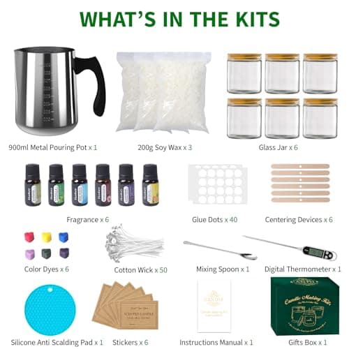 Aeraroma Candle Making Kit for Adults, Soy Candle Making Kit for Beginner - DIY Starter Candle Making Supplies with 900ml Candle Make Pouring Pot & Glass Jars, Perfect for Home Decorations - Thumbnail 2