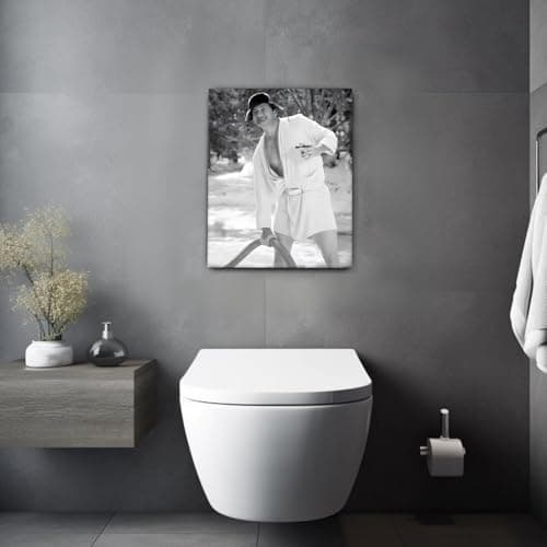 VYPEROCK Funny Framed Canvas Wall Art Bathroom Decor Black and White Comedy Cousin Eddie Movies Poster Oil Painting Modern Toilet Artwork for Living Room Dorm Wall Home Decoration, (20"x24") - Thumbnail 4