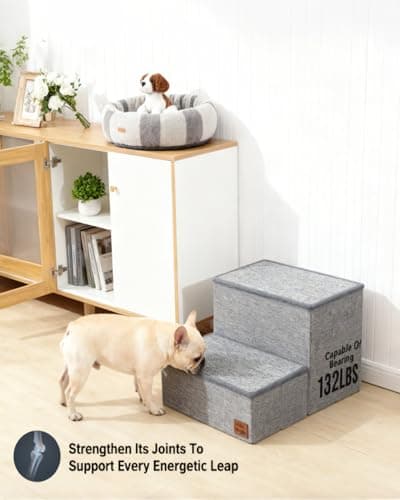 Dog Stairs with Storage, Detachable and Foldable Pet 2-Steps for Bed Couch, Stable Anti-Slip, Ramp for Small Dogs & Cats - Thumbnail 6
