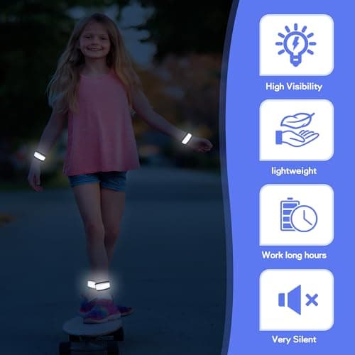 esonstyle 6 PCS LED Slap Bracelets, White LED Light Up Bracelets for Kids, LED Wristbands for Kids Walking, Running, Concerts, Camping - Thumbnail 2