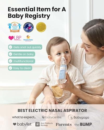 GROWNSY Nasal Aspirator for Baby, Electric Nose Aspirator for Toddler, Baby Nose Sucker, Automatic Nose Cleaner with 3 Silicone Tips, Adjustable Suction Level, Music and Light Soothing Function, Blue - Thumbnail 2