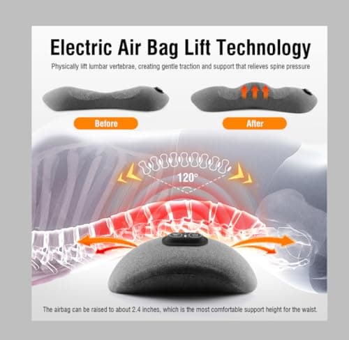 3-in-1 Electric Lumbar Support Pillow with Heat & Massage, Ergonomic Memory Foam Lower Back Massager for Pain Relief Deep Tissue, Smart Air Lift Technology, Ideal for Car/Bed/Sleeping/Office Chair - Thumbnail 4