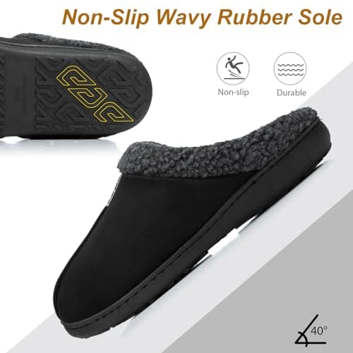 GOEWY House Slippers for Men with Memory Foam Indoor Outdoor Moccasin House Shoes Warm Slip On with Non-Slip Sole Gifts For Men Him Dad Black 9 10 - Thumbnail 5