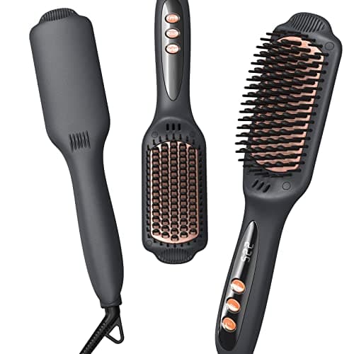 LANDOT Hair Straightener Brush for Frizz-Free & Smooth Results – Ionic Ceramic Straightening Brush with 12 Temp Settings(250-450°F),Idea for Medium Length Hair,Dual Voltage & Fast Heating for Home Use - Image 1