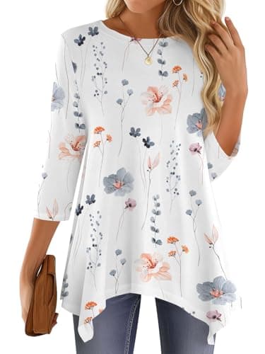 JUSTFASHIONNOW Womens Plus Size Tops 3/4 Sleeve Womens Shirts Loose Fit Dressy Casual Tunics Or Tops to Wear with Leggings（White，3X-Large - Thumbnail 2