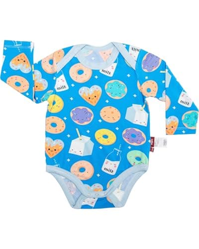 aqpa Long Sleeve Bodysuit for Baby Girls & Boys, Newborn Onesies 92% Viscose from Bamboo, Tagless Baby Clothes w/Snaps (Blue-cookies, 18-24 Months) - Image 1
