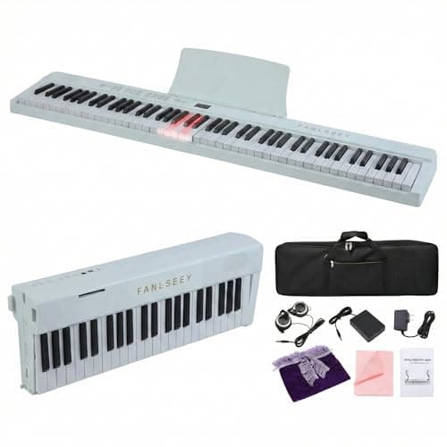88 Key Folding Electric Piano Keyboard with Light Up Velocity Sensitive Keys, Portable Digital Piano with Dual Bluetooth, 128 Tones, 128 Rhythms, 80 Demo Songs for Beginners, Adults, Travel(White)