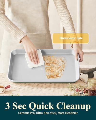 Ymiton 7PCS Ceramic-Coated Baking Sheet Set - 10x15in Jelly Roll Pan Non-Stick Cookie Sheet with Wire Rack, Silicone Spatula & 4 Cookie Cutters, PFAS Free, Oven Safe (550°F), Pistachio Green - Thumbnail 6