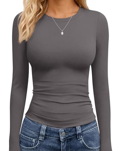 TNNZEET Grey Long Sleeve Shirt Women Fall Fashion Winter Clothes Basic Tees Workout Going Out Top School Outfits 2026 - Image 1