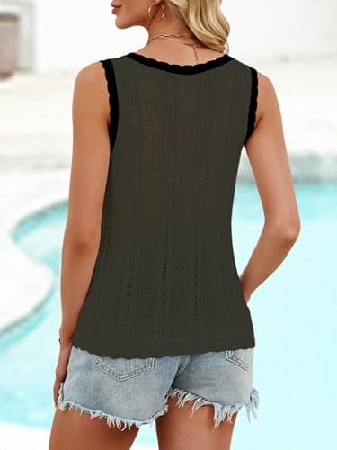 Anbech Womens Beach Cover Ups Vacation Clothes Crochet Tops Sleeveless Sweater Vest Tank Crewneck Resort Wear for Women 2026,Army Green,M - Thumbnail 3