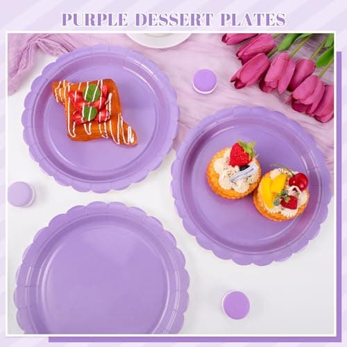 NatNarr 30 Pcs Lavender Plates 9 Inch Disposable Scalloped Easter Plates Light Purple Birthday Plate Cute Dessert Party Plate for Easter, Wedding, Bridal Shower, Girls Birthday - Thumbnail 5