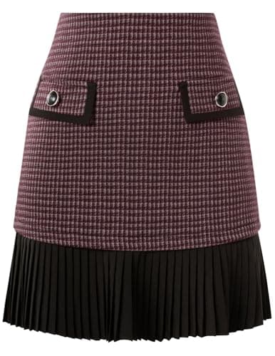 Kate Kasin Women's Casual Plaid High Waist Pleated A-Line Fall Mini Skirt(Wine Red Plaid, Small) - Image 1