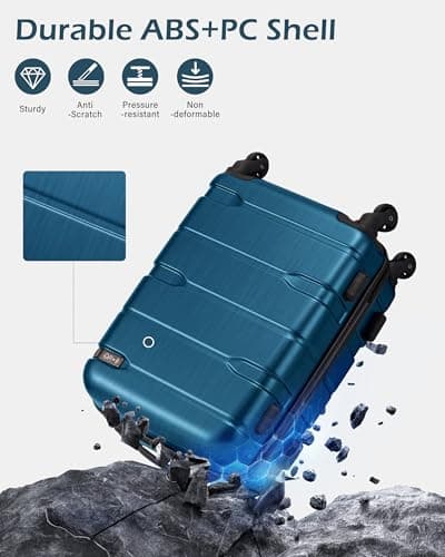 Coolife Luggage Set 3 Piece Hardside PC+ABS Suitcase with TSA Lock, Expandable Large Checked Luggage, Lightweight Rolling Carry On with Spinner Wheels(20/24/28 Inch, Caribbean Blue) - Thumbnail 4