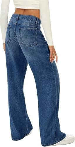 HDLTE Women Wide Leg Jeans High Waist Baggy Jeans Loose Boyfriend Jean Denim Pants Y2K - Thumbnail 4