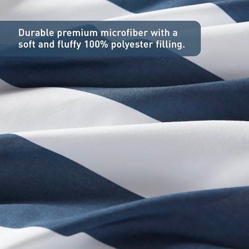 Reversible Striped Full Comforter Set-Bed in A Bag 7-Pieces Bedding Set with Double-sided Stripes Design-Warm & Cozy Bed Set Includes Full Size Comforter, Sheets Set, Pillowcases and Shams, Navy - Thumbnail 6
