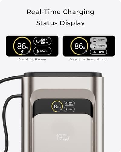 2026 FIFA Licensed 190W 20000mAh Power Bank for Laptop Portable Charger,3-Port USB-C PD Fast Charging Battery Pack with Built-in USB-C Cable for MacBook,Cell Phones,iPhone,iPad,Android,Samsung - Thumbnail 5