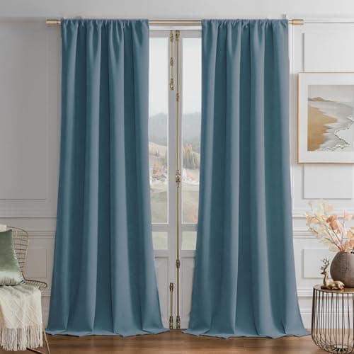 Joydeco Greyish Blue Velvet Curtains 90 Inches 2 Panels, Luxury Thermal Insulated Soft Curtains for Bedroom & Living Room, Room Darkening Velvet Drapes, Rod Pocket (52W x 90L) - Image 1