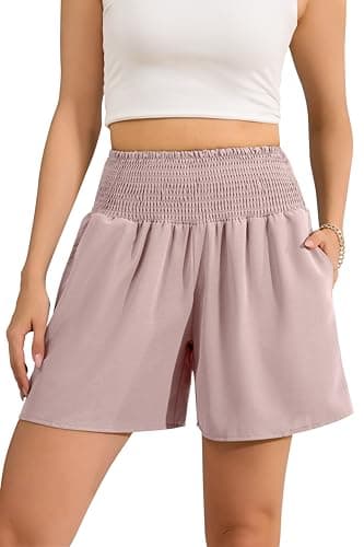Aprolive Women High Waisted Shorts Casual Wide Leg Beach Vacation Baggy Short with Pocket for Summer Athletic Lounge Clothes (Stone Pink, Large)