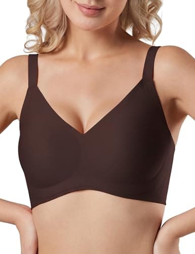 Tarbo Wireless Pushup Bra for Women Seamless Jelly Lift T Shirt No Underwire Sleeping Bras Back Smoothing Full Coverage Everyday Comfortable Bralette Coffee 2XL - Image 1