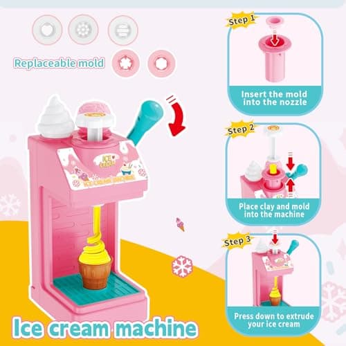FS Kids Pretend Play Store Set with Toy Cash Register for Kids, 45 Piece Accessories Grocery Store Playset with Scanner, Food & Play Money & Ice Cream Maker for 3+ Kids 5-8 Girls, Pink - Thumbnail 6