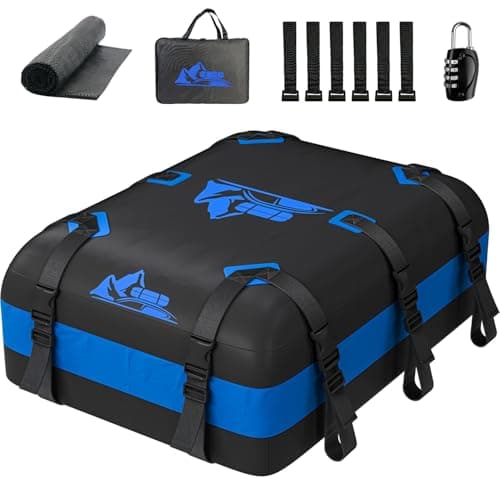 BATSUVCER Car Rooftop Cargo Carrier Bag 20 Cubic Feet, 100% Waterproof Heavy Duty Car Roof Bag for All Vehicle with/Without Racks - Anti-Slip Mat, 6 Door Hooks, Storage Bags, 5CM Straps(Blue)