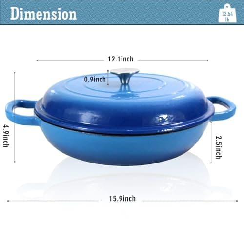 Enameled Cast Iron Dutch Oven Braiser, 3.8 Quart Enamel Skillet Pot with Lid - Heavy Duty and Dual Handles, Oven Safe Frying Pan for Family or Friends Gifts, Blue - Thumbnail 3