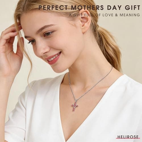 Helirose Cross Necklace for Women, Heart Cross Necklace for Women, 18K Gold Plated, Gold Necklace for Women, Dainty Cubic Zirconia Pendant, Hypoallergenic Jewelry for Women, Christian Religious Gifts (Rose Red-Silver) - Thumbnail 2