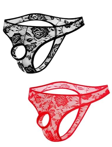 Avidlove Mens Lace Underwear Briefs Open Front Panties Low Rise Sexy Bikini Briefs Underwear 1-3 Pack - Image 1