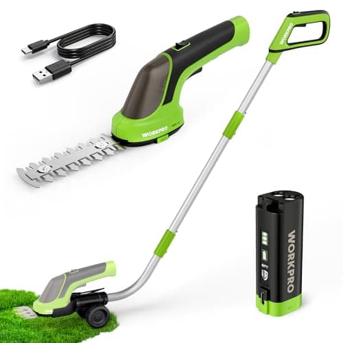 WORKPRO 3.6V Hedge Trimmer Cordless, 3-in-1 Electric Hedge Trimmer & Grass Cutter with 37'' Wheeled Extension Pole, 4.0Ah Removable Battery & Type-C Cable, Lightweight Bush Trimmer for Lawn & Garden