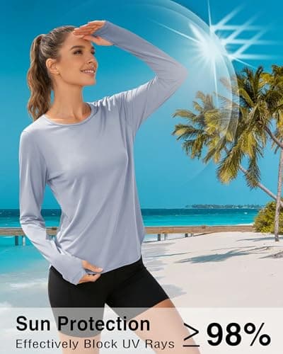 Womens Sun Shirts UPF 50+ Long Sleeve UV Protection SPF Shirts Moisture Wicking Dry Fit Lightweight Workout Running Hiking Outdoor Athletic Tops Grey XL - Thumbnail 5