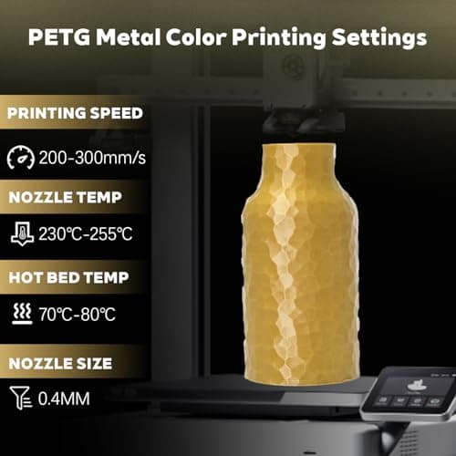Metal Bronze PETG Filament 1.75mm High Intensity 3D Printer Filament, 1kg (2.2lbs) Spool Toughness Enhanced Metallic PETG 3D Printing Filament Beginner Friendly - Thumbnail 3