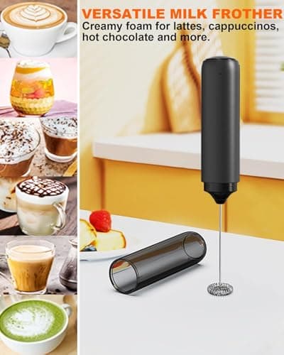 LSLCQW Milk Frother Handheld Electric Foam Maker, Drink Mixer with Stainless Steel Whisk for Cappuccino, Bulletproof Coffee, Latte, Battery Operated (Deep black) - Thumbnail 4