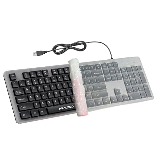 MIKUSO Wired Computers Keyboard with Cover Comfortable Hand Feel,Laser Engraved Characters,12 Multimedia Keys USB Interface Suitable for Laptop PC,Full Size 104 Keyboards, Plug and Play, Office