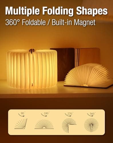 ZBOLE 4.7 Inch Wooden Book Lamp, Book Lovers Gifts,Teacher Appreciation Gifts for Women, Folding Book Light, LED Ambient Lighting, Magnetic Mood Lighting for Home&Library Decor (Walnut) - Thumbnail 4