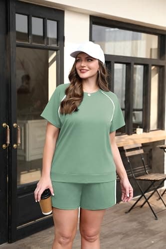 Sampeel Plus Size Spring for Women Lounge Set 2 Piece Summer Outfits 2026 Matching Set Loungewear Two Piece Travel Outfits Beach Vacation Maternity Clothes Resort Wear Green 2XL - Thumbnail 4