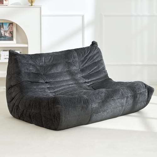 Homguava Bean Bag Chair, Giant Beanbag Chairs for Adults, Memory Foam Fireside Chair, Large Lazy Floor Sofa, Sofa Couch with High-Rebound Foam, Lounge Chair for Living Room, Bedroom (Grey, Loveseat) - Image 1