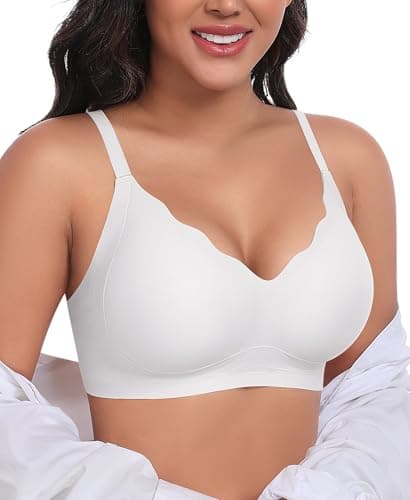 Ganado Scalloped Wireless Bras for Women Seamless No Underwire Bra Full Coverage Padded Comfortable Bralettes (White, Small) - Image 1
