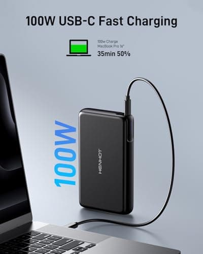 HenHot 100W Power Bank, 30000mAh Laptop Portable Charger USB-C PD Fast Charging Laptop External Battery Pack for Dell,MacBook,HP,Asus,Lenovo,Steam Deck,Switch,iPhone,Galaxy, iPad and More - Thumbnail 2