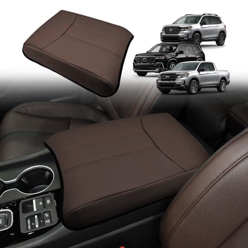 Muslogy Center Console Armrest Cover Fit for Honda Pilot 2023-2026, 2024-2026 Ridgeline/Passport Accessories, Comfort Armrest Pad Console Lid Cushion Vegan Leather Regular Thick (Dark Brown)