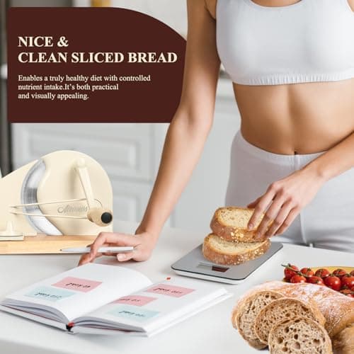 Manual Bread Slicer for Homemade Bread,Even Slicing Thickness-Adjustable Slices,Sourdough Slicer with Scale Lines&SuperStrong SuctionCup Fixation (Cream-Guide) - Thumbnail 4