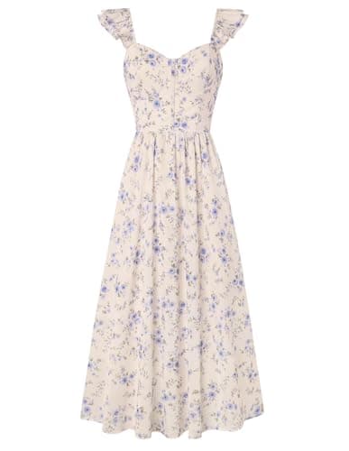 Women Maxi Floral Corset Dress,Milkmaid Sundress,Spring Dresses for Women 2026 Blue Rose XXL - Image 1