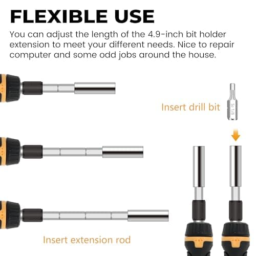 MulWark 63PC Magnetic Ratcheting Screwdriver Bit Set – Multibit Screw Driver with Screwdriver Bits Slotted, Torx, Hex, Pozi, Philips, Square; Nut Driver Set for SAE and Metric – Christmas Gift - Thumbnail 4