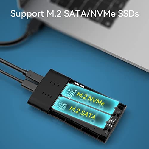 MAIWO NVMe SATA Duplicator Enclosure, M.2 SSD to USB 10Gbps Dual Bay Cloner Enclosure, Support Offline Clone Copy Function (K2022CL) - Thumbnail 3