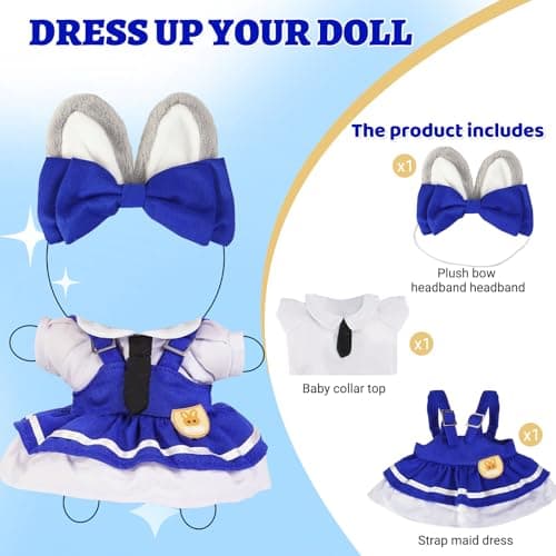 2PCS Bunny Police Doll Outfit Set Blue Shirt and Cap for 15-17cm 4 Inch Blind Box Animal Dolls - Thumbnail 3