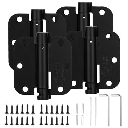 Sophia 4 Pack Self-Closing Door Hinge 3.5 Inch Rounded 5/8 Radius, Spring Loaded Hinges Adjustable Tension, Automatic Door Closer Hinge for Interior Exterior Residential Standard Indoor Doors, Black