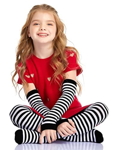 Bienvenu Rainbow Arm Warmer Fingerless Gloves Thigh Socks Set,Black - Thumbnail 2