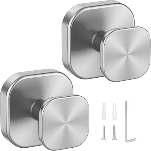 IMUMU Towel Hooks for Bathroom,Wall Mounted Towel Holder,Heavy Duty Stainless Steel Robe Hooks for Bathroom/Kitchen/Office(2-Pack,Silver) - Image 1